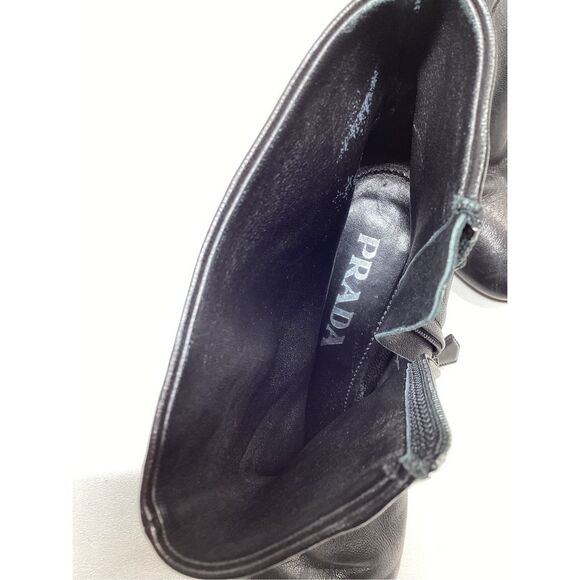 Prada Black Leather Ankle Boots Women’s Block Heel Booties Size EU 39 - Picture 11 of 16